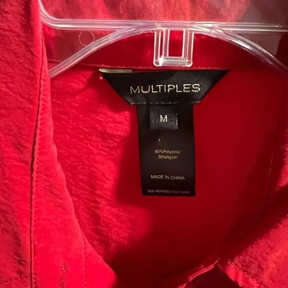 NWT 3/4 Sleeve Multiples Medium Red Button Down Shirt  #155 - Picture 2 of 6
